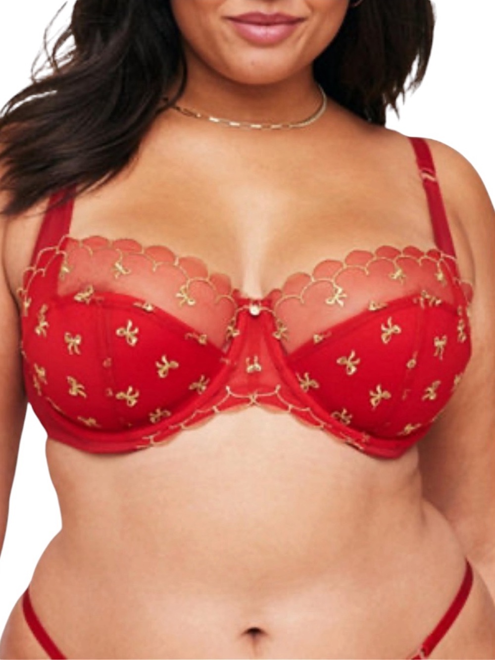 NWT Adore Me Bettie Contour Balconette Bra Holiday Edition Red Gold Bow 36DDD
